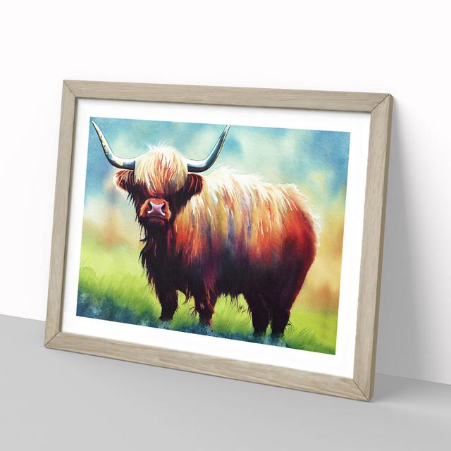 Highland Cow Vol.1 - Picture Frame Painting Natur Pur Size: 46cm H x 64cm W x 2cm D, Frame Colour: Oak on Productcaster.