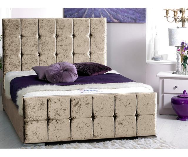 Margaux Upholstered Bed Frame Canora Grey Colour: Cream Crush Velvet, Size: Single (3') on Productcaster.