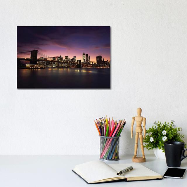 NYC Skyline At Sunset by Sebastien Del Grosso - Gallery-Wrapped Canvas Giclée on Canvas Ebern Designs Size: 20.32cm H x 30.48cm W x 1.905cm D, Format: on Productcaster.