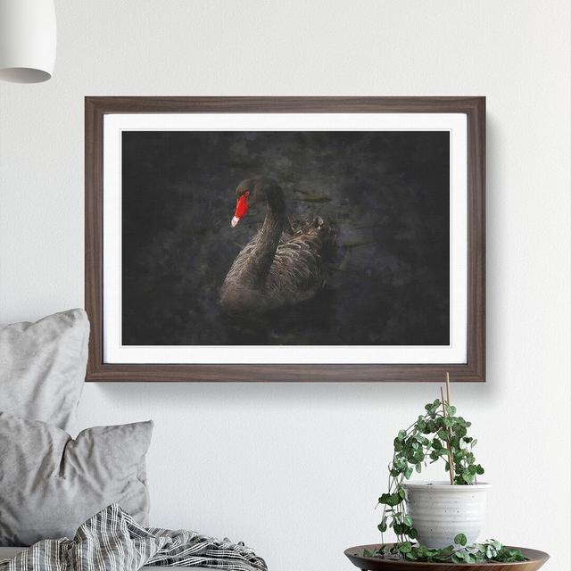 Black Swan - Picture Frame Painting East Urban Home Size: 48cm H x 65cm W x 2cm D, Frame Option: Walnut Framed on Productcaster.