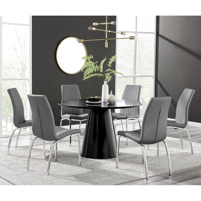 Essgruppe Eubanks mit 6 Stühlen Canora Grey Farbe (Tisch): Schwarz, Farbe (Stuhl): Grau on Productcaster.