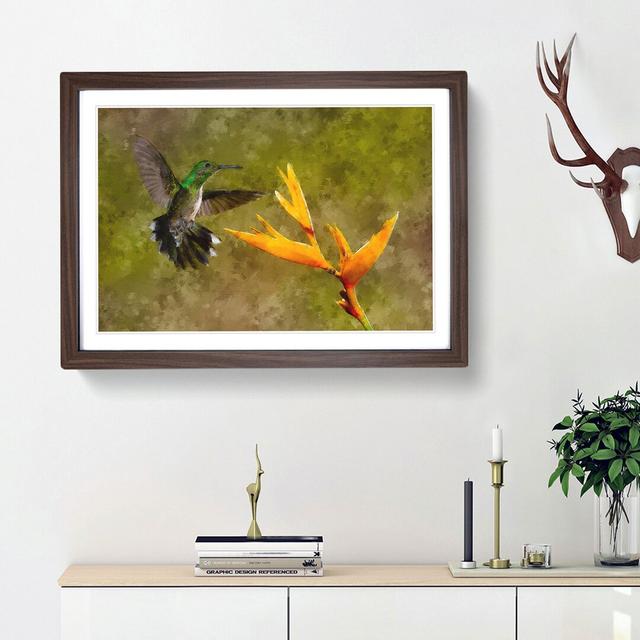 Hummingbird by a Flower - Picture Frame Painting Print East Urban Home Size: 45cm H x 63cm W x 2cm D, Frame Option: Walnut Framed on Productcaster.