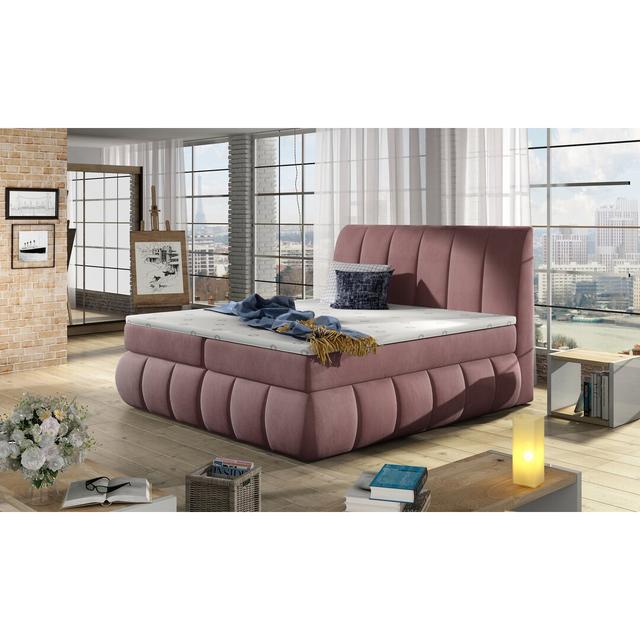 Boxspring Bed Garr with Topper and Storage Metro Lane Colour: Pink, Size: European Double (140 x 200cm) on Productcaster.