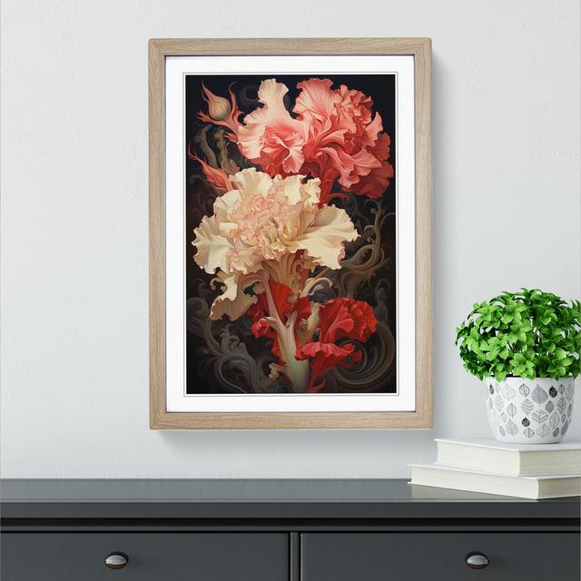 Carnation Flower Rococo - Single Picture Frame Print on Wood Marlow Home Co. Size: 46cm H x 34cm W x 2cm D, Format: Oak Framed on Productcaster.