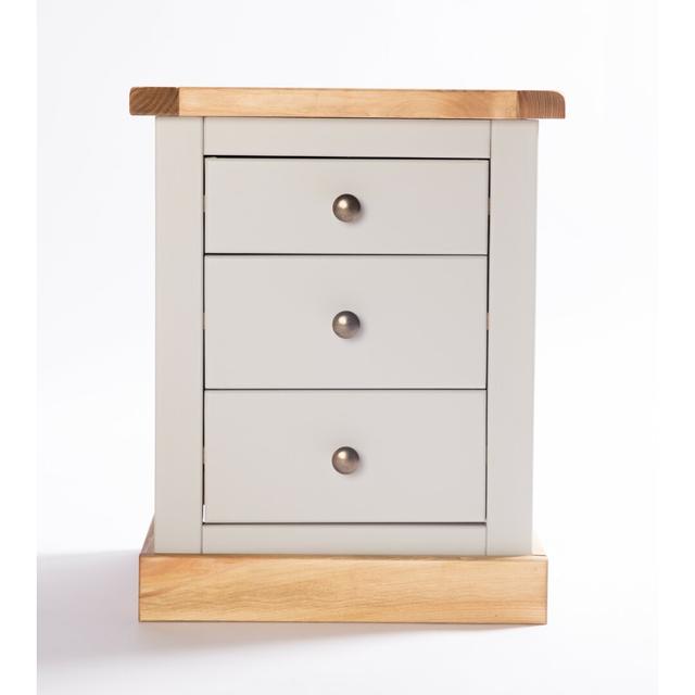 Clarke 3 Drawer Bedside Table August Grove Colour: Grey/Antique Brass on Productcaster.