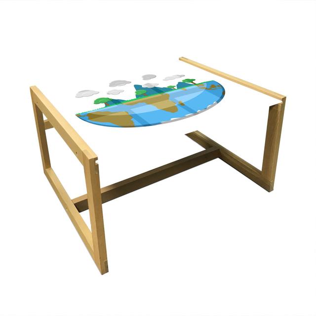 Earth Day Coffee Table, Half Earth Illustration With A Mountainous Landscape And Clouds, Acrylic Glass Center Table With Wooden Frame For Offices Dorm on Productcaster.