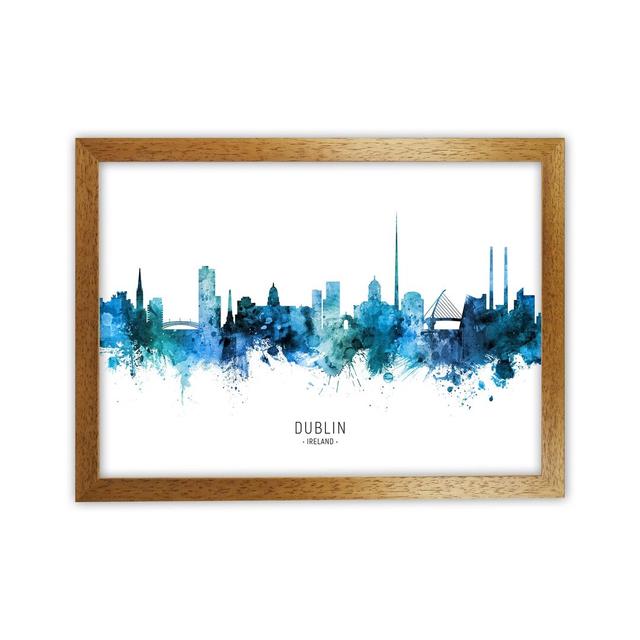 Dublin Ireland Skyline Blue City Name by Michael Tompsett - Print Ebern Designs Size: 64cm H x 88cm W x 3cm D, Format: Oak Framed on Productcaster.