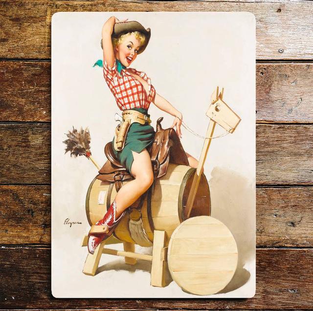 Pin up Girl Cowgirl Wooden Horse Metal Wall Décor East Urban Home Size: 25cm H x 20cm W on Productcaster.