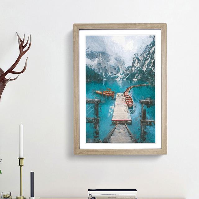 Boats in Pragser Wildsee Lake Italy - Picture Frame Painting Print East Urban Home Size: 65cm H x 48cm W x 2cm D, Frame Option: Oak Framed on Productcaster.