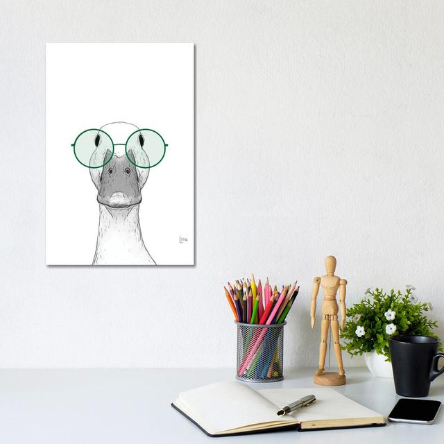 Duck with Green Glasses - Wrapped Canvas Painting Happy Larry Size: 30.48cm H x 20.32cm W x 1.905cm D on Productcaster.