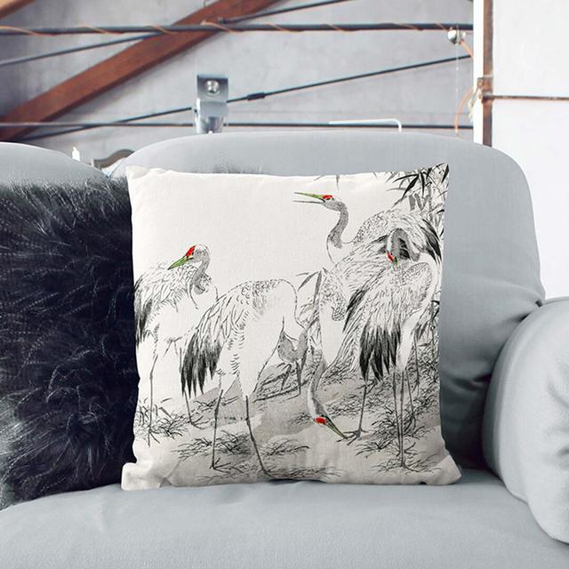 Japanese Cranes by the Bamboo by Numata Kashu Cushion with Filling East Urban Home Backing Colour: Black, Size: 40cm H x 40cm W x 15cm D on Productcaster.