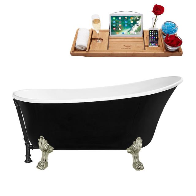 1501.1mm x 701mm Freestanding Soaking Acrylic Bathtub Streamline Bath Claw Foot Colour: Brushed Nickel, Waste Finish: Matte Black on Productcaster.