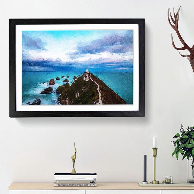 Lighthouse & Seascape New Zealand - Picture Frame Painting Print East Urban Home Size: 48cm H x 65cm W x 2cm D, Frame Option: Black Framed on Productcaster.