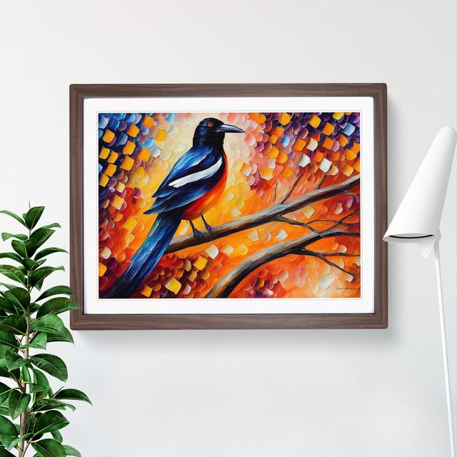 Magpie Bird Vol.3 Abstract - Picture Frame Painting 17 Stories Size: 25cm H x 34cm W x 2cm D, Frame Colour: Walnut on Productcaster.