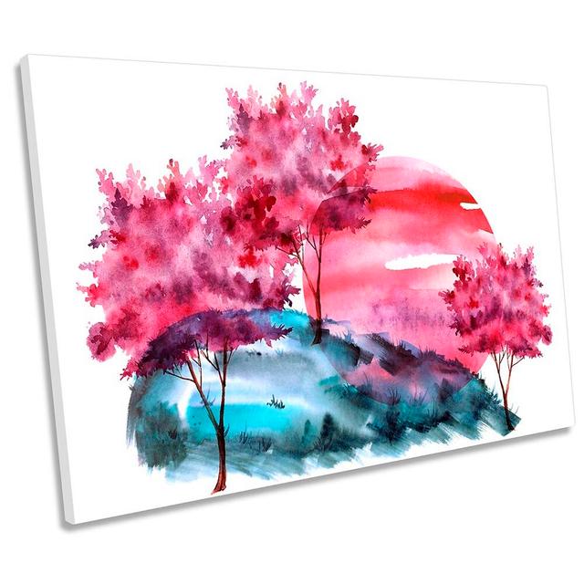 Cherry Red Blossom Floral Framed - Wrapped Canvas Print Rosalind Wheeler Size: 61cm H x 91.4cm W x 4cm D on Productcaster.