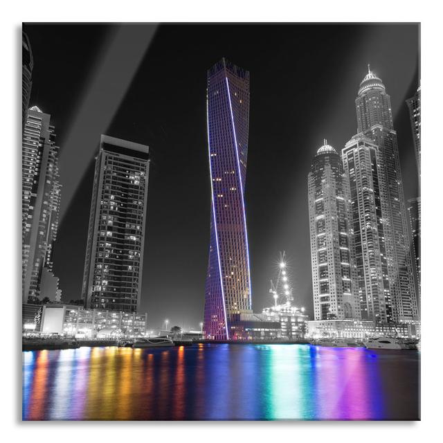 Dubai Skyline at Night - Unframed Graphic Art on Glass Ebern Designs Size: 80cm H x 80cm W x 0.4cm D on Productcaster.