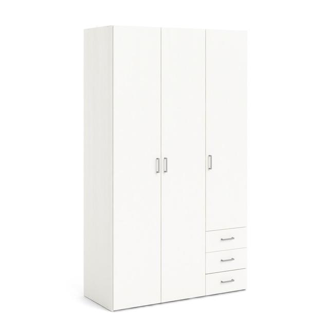 Wardrobe With Three Doors And Three Drawers 17 Stories Size: 200cm H x 116cm W x 50cm D, Colour: White on Productcaster.