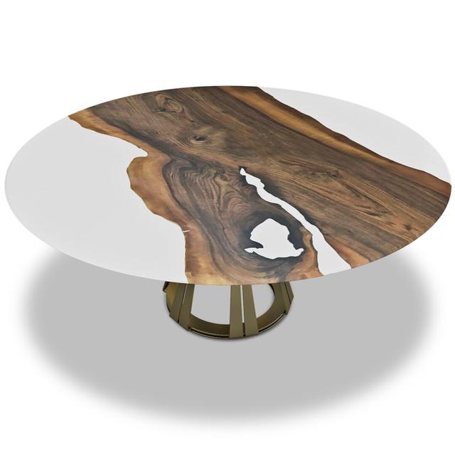 Round Metal Base Dining Table Arditi Collection Table Base Colour: Bronze, Table Top Colour: White/Brown, Size: H75 x L244 x W244cm on Productcaster.