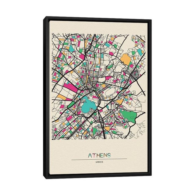 Athens, Greece Map by Ayse Deniz Akerman - Print on Canvas Williston Forge Size: 101.6cm H x 66.04cm W x 3.81cm D, Format: Black Floater Frame on Productcaster.