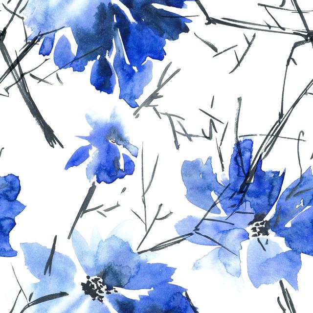 Blue Flowers by Ola_Tarakanova - Wrapped Canvas Painting Rosalind Wheeler Size: 30cm H x 30cm W x 3.8cm D on Productcaster.