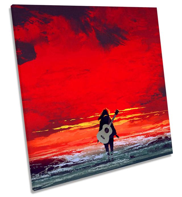 Guitar Sea Sunset - Wrapped Canvas Painting ClassicLiving Size: 91.4cm H x 91.4cm W x 4cm D on Productcaster.