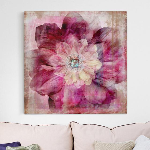 Leinwandbild Grunge Flower Rosalind Wheeler Format: 260g/m² Canvas, Farbe: Rosa, Größe: 120 cm H x 120 cm B on Productcaster.