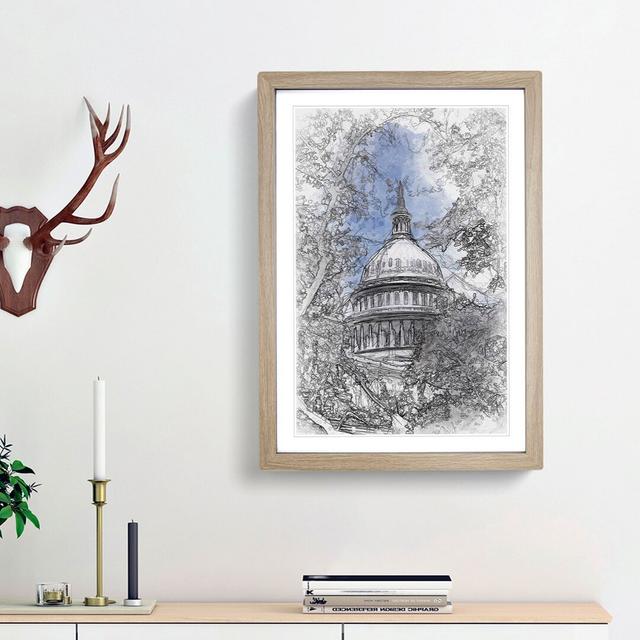 Capitol Hill & Cherry Blossom Tree in Abstract - Picture Frame Graphic Art Print East Urban Home Size: 65cm H x 48cm W x 2cm D, Frame Option: Oak Fram on Productcaster.