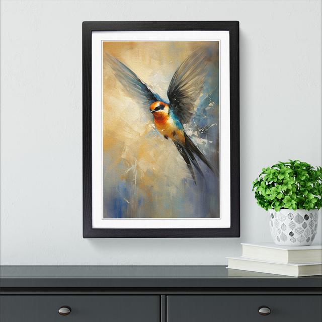 Swallow Impressionism - Single Picture Frame Print on Wood Marlow Home Co. Size: 46cm H x 34cm W x 2cm D, Frame Colour: Black on Productcaster.