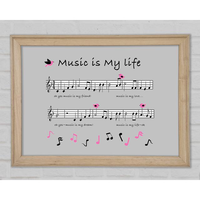 Music Is My Life Grey Framed Print Happy Larry Size: 84.1cm H x 118.9cm W x 1.5cm D on Productcaster.