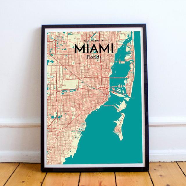 Miami City Map - Unframed Graphic Art Print on Paper East Urban Home Size: 43.2 cm H x 27.9 cm x 0.13 cm D on Productcaster.