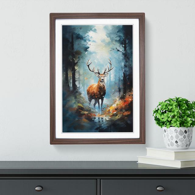 Stag In A Forest Gestural - Print Alpen Home Size: 64" H x 46" W x 2" D, Format: Walnut on Productcaster.