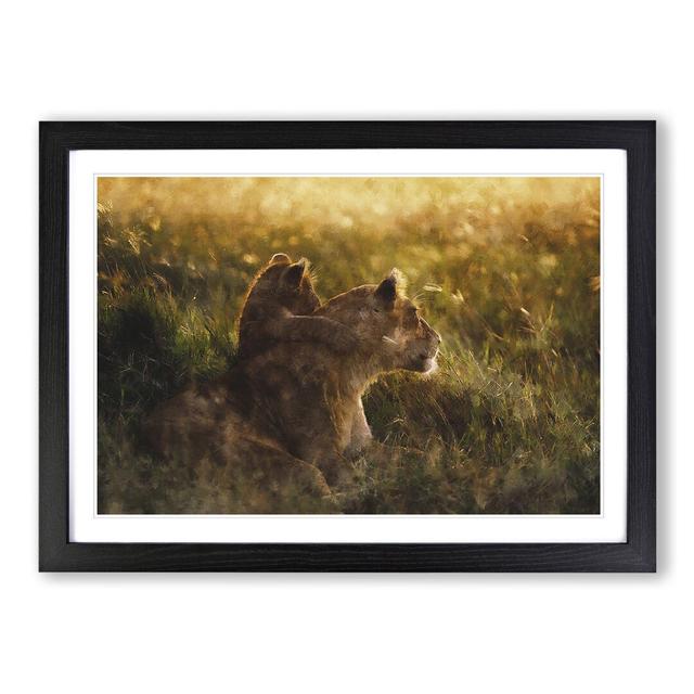 Lioness with Lion Cub - Picture Frame Graphic Art East Urban Home Size: 27cm H x 36cm W x 2cm D, Frame Option: Black Framed on Productcaster.