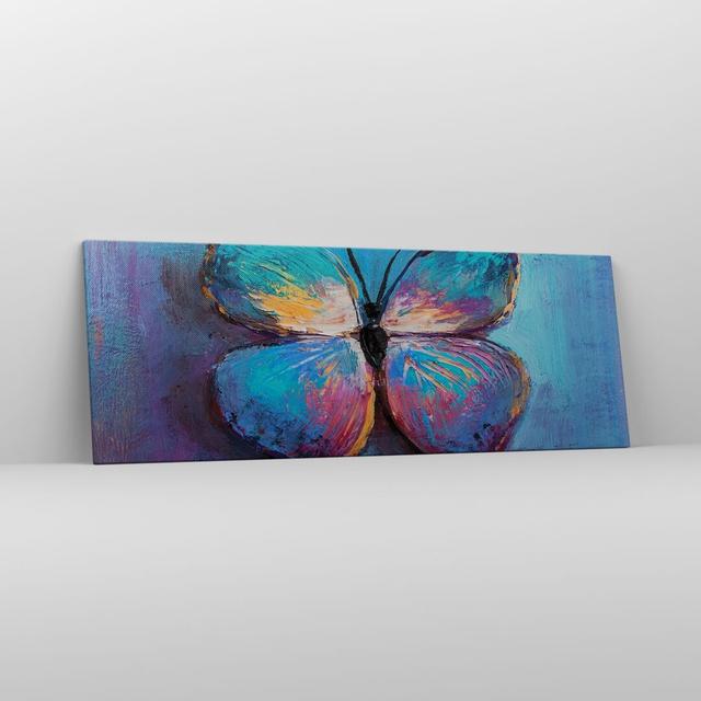 Handwritten Butterfly Blue - Wrapped Canvas Painting August Grove Size: 50cm H x 140cm W x 1.8cm D on Productcaster.