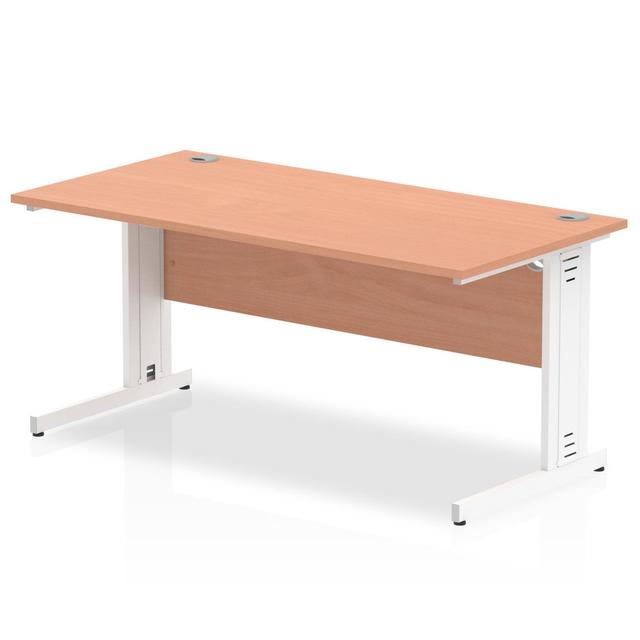 Impulse 180 Cm W Rectangular Computer Desk Inbox Zero Size: 73cm H x 160cm W x 80cm D, Frame Colour: White, Top Colour: Beech on Productcaster.