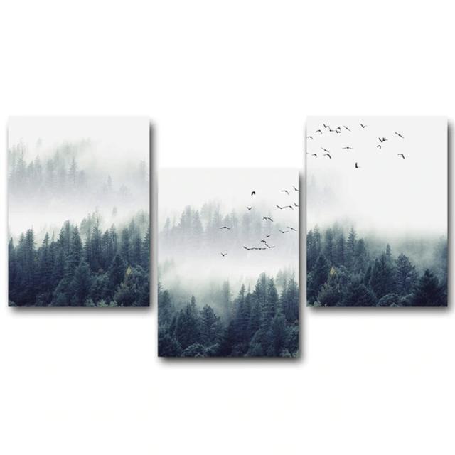 Forest Landscape - 3 Piece Picture Frame Graphic Art Print Set on Paper Clock Canvas Size: 70cm H x 150cm W x 3cm D, Frame Option: White Framed on Productcaster.