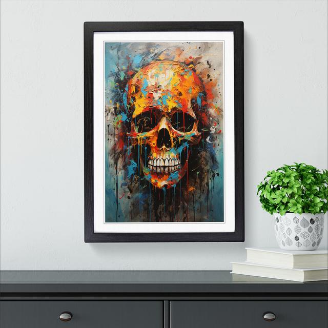 Skull Expressionism Happy Larry Size: 64cm H x 46cm W x 2cm D, Frame Colour: Black on Productcaster.