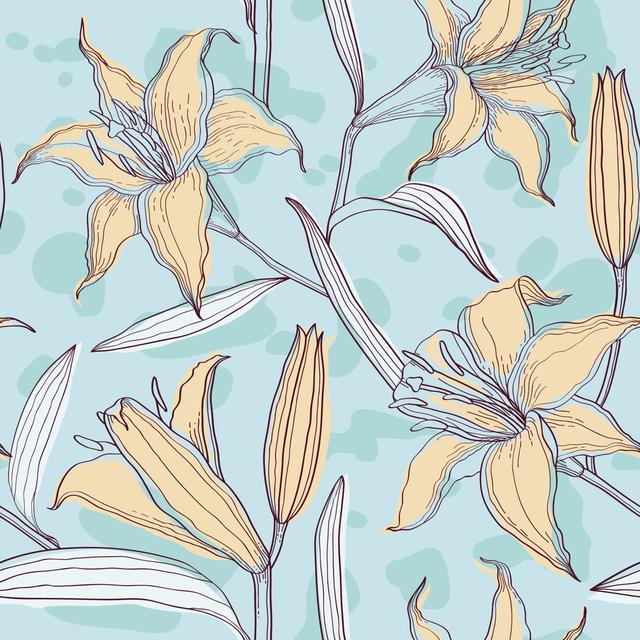 Wauconda Beautiful Lilies Seamless Pattern by Snusmumr - Wrapped Canvas Print ClassicLiving Size: 51cm H x 51cm W x 3.8cm D on Productcaster.