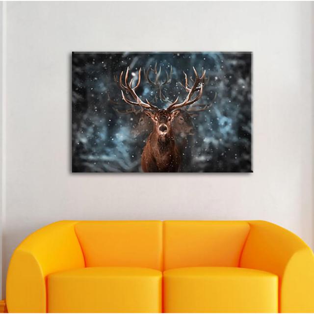 Leinwandbild Powerful Deer in Winter Forest Alpen Home Maße: 60 cm H x 80 cm B x 1,8 cm T on Productcaster.