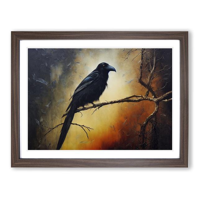 Tremendous Crow Bird - Picture Frame Painting Marlow Home Co. Size: 25cm H x 34cm W x 2cm D, Frame Colour: Walnut on Productcaster.