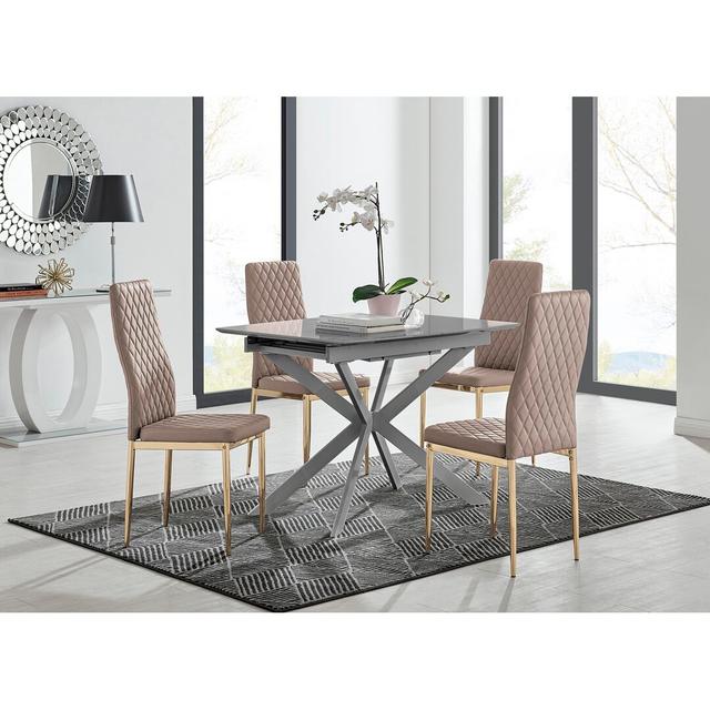 Lira 100Cm Grey Metal Extending Dining Table & 4 Mustard Milan Chrome Leg Chairs Canora Grey Size: H76 x L160 x W80cm, Colour (Chair): Cappuccino/Gold on Productcaster.