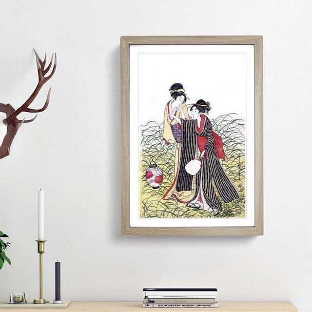 Elopers in Musashino by Kitagawa Utamaro - Picture Frame Painting Print East Urban Home Frame Option: Oak Framed, Size: 65cm H x 48cm W x 2cm D on Productcaster.