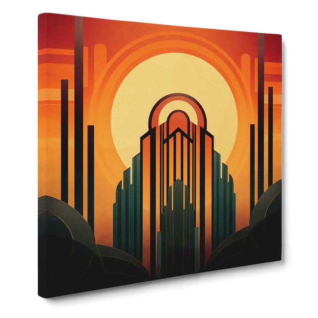 Art Deco Sunset Minimalism No.1 - Art Prints Marlow Home Co. Size: 35cm H x 35cm W x 3cm D on Productcaster.