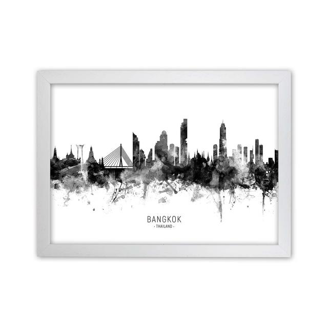 Bangkok Thailand Skyline Black White City Name by Michael Tompsett - Print Latitude Run Size: 25cm H x 34cm W x 3cm D, Format: White Framed on Productcaster.