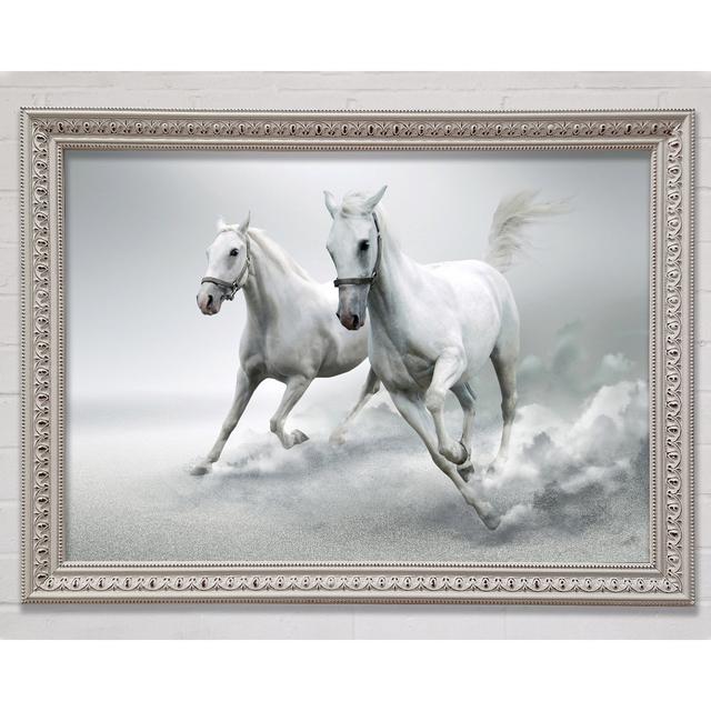 White Duo Horses - Single Picture Frame Art Prints Bright Star Size: 59.7cm H x 84.1cm W x 3cm D on Productcaster.