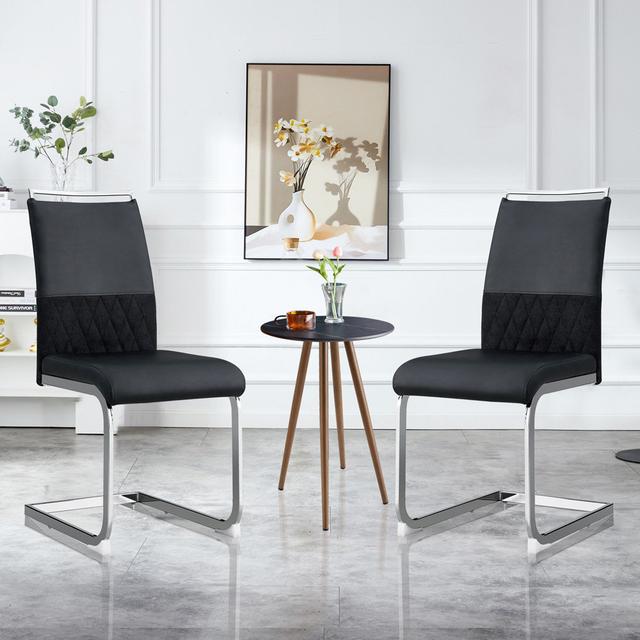 Modern Faux Leather And Linen Dining Chairs (Set Of 2) (Set of 2) Ivy Bronx Upholstery Colour: Black on Productcaster.