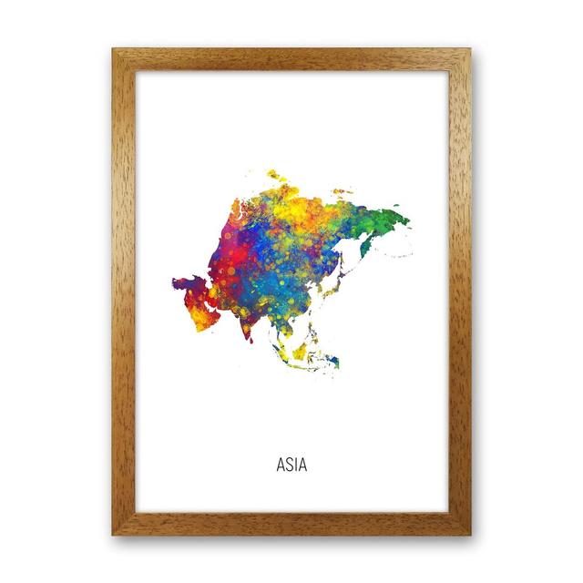 Asia Watercolour Map by Michael Tompsett - Print Latitude Run Size: 34cm H x 25cm W x 3cm D, Format: Brown Framed on Productcaster.