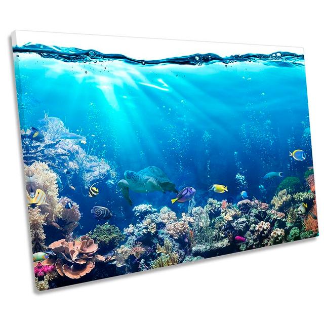 Underwater Fish Coral Marine Framed CANVAS PRINT Wall Art Highland Dunes Size: 50.8cm H x 76.2cm W x 2cm D on Productcaster.