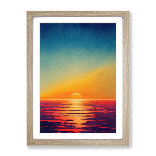 Watercolour Ocean Sunset No.6 House of Hampton Frame Colour: Oak, Size: 34cm H x 25cm W x 2cm D on Productcaster.