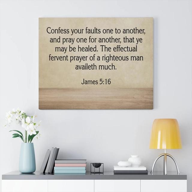 Confess Your Faults James 5:16 - Wrapped Canvas Print Blue Elephant Size: 46cm H x 61cm W on Productcaster.