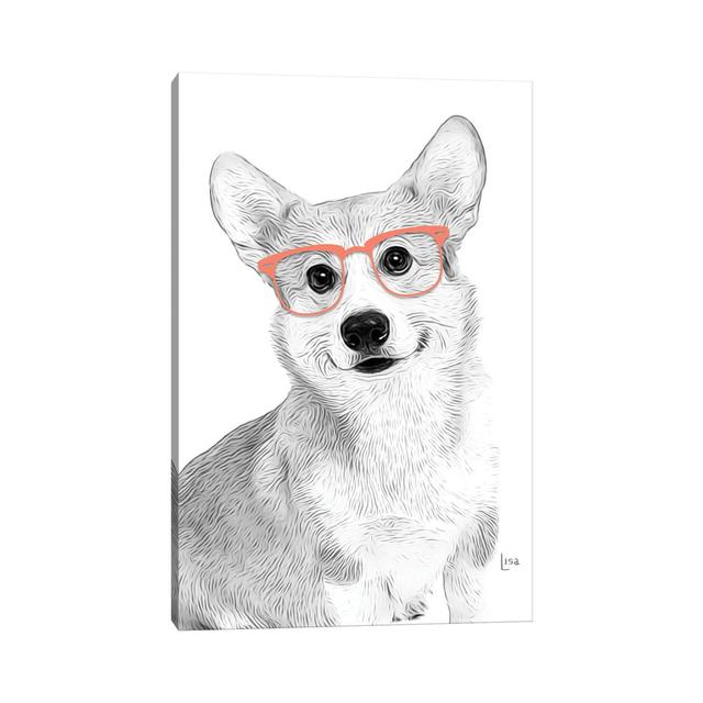 Corgy With Orange Glasses - Wrapped Canvas Painting The Seasonal Aisle Size: 45.72cm H x 30.48cm W x 1.91cm D on Productcaster.